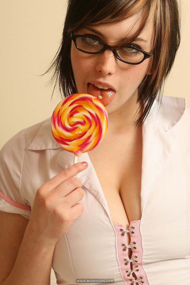 Busty Schoolgirl Louisa Lockhart Licks Her Lollypop